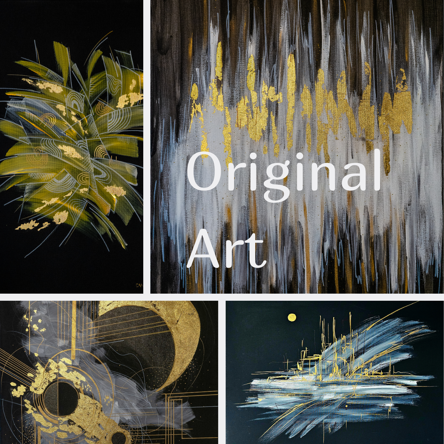 Scandinavian design – new look. Original handmade artworks by Danuta Lasnord, featuring gold accents for a modern, cozy, and stylish interior with character.