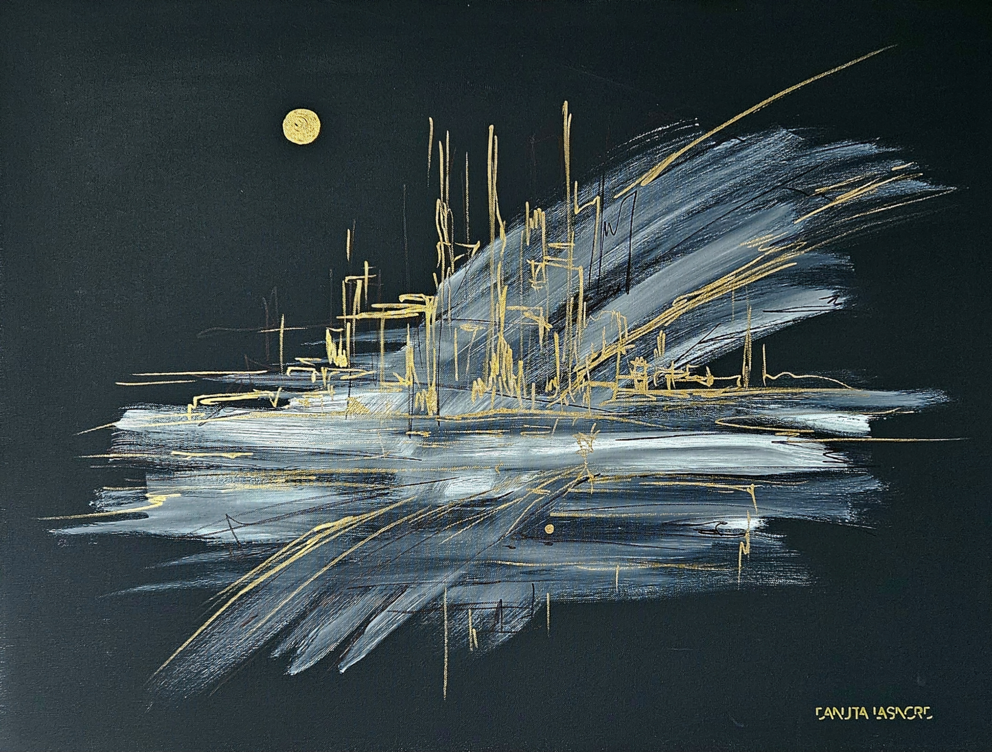Original abstract painting on the canvas Town. Danuta Lasnord art