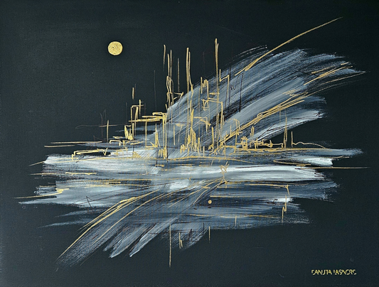 Original abstract painting on the canvas Town. Danuta Lasnord art