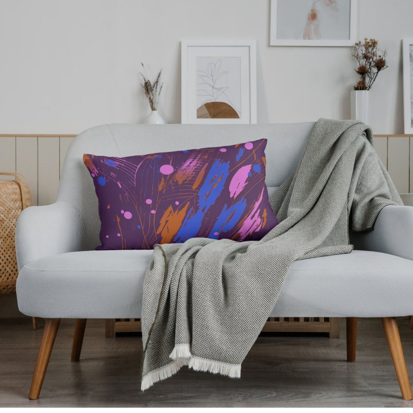 "Wind of Change" Violet Fluid Art Print Premium Pillow – Purple Abstract Cushion for Living Room