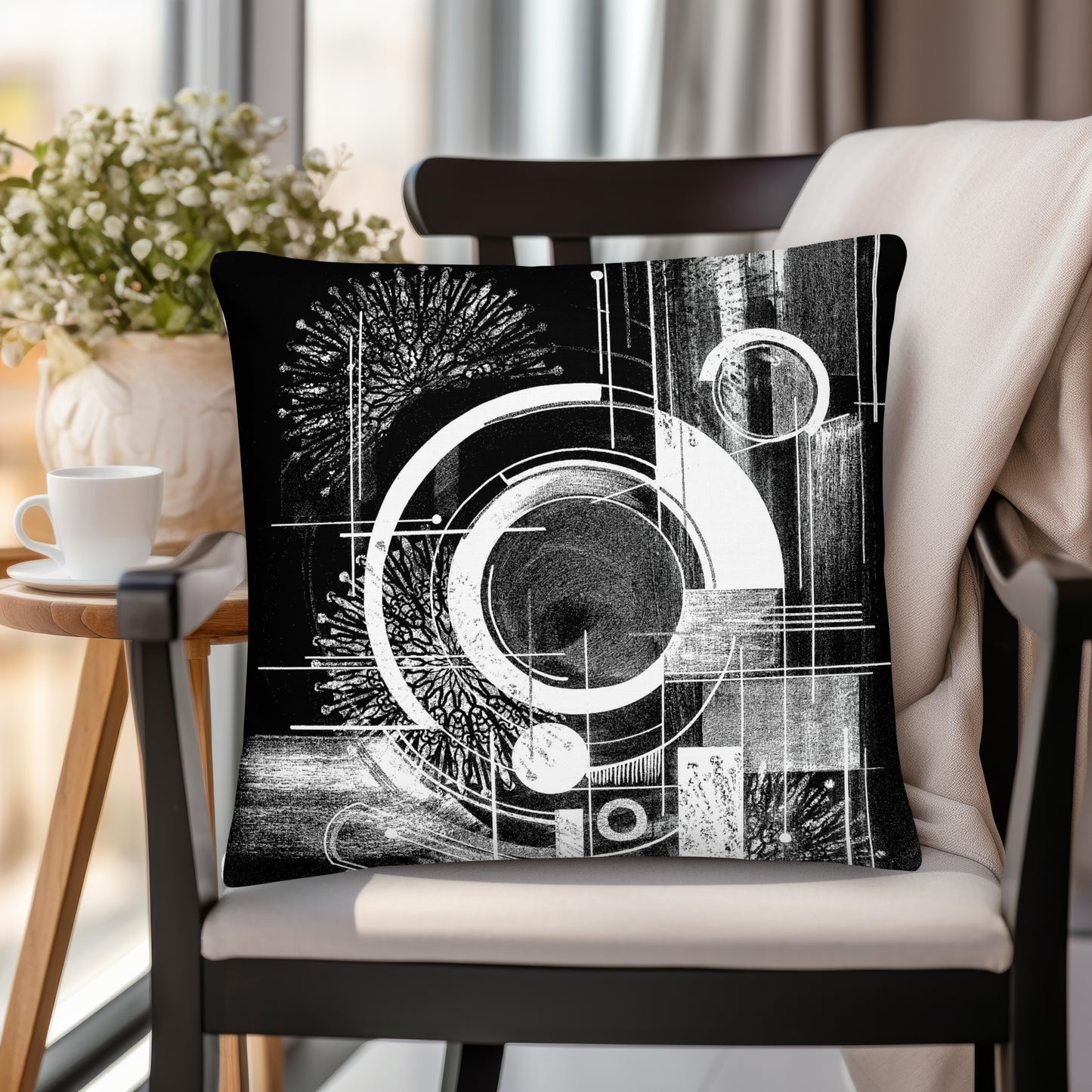 Black Abstract Premium Throw Pillow *Winter night*
