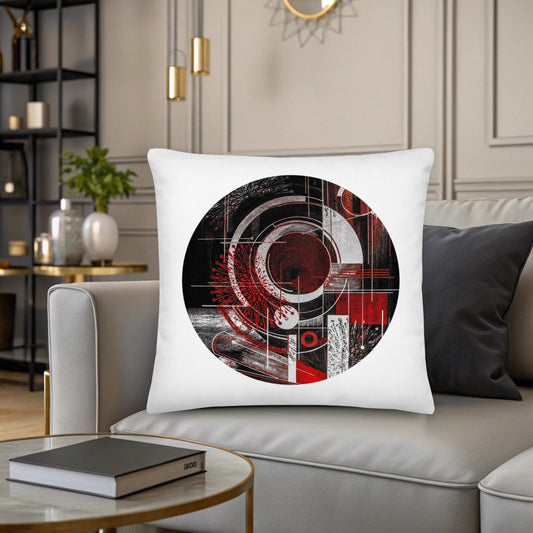 Decorative pillow with geometric design on a sofa in a living room setting. Stylish cushions for sweet home