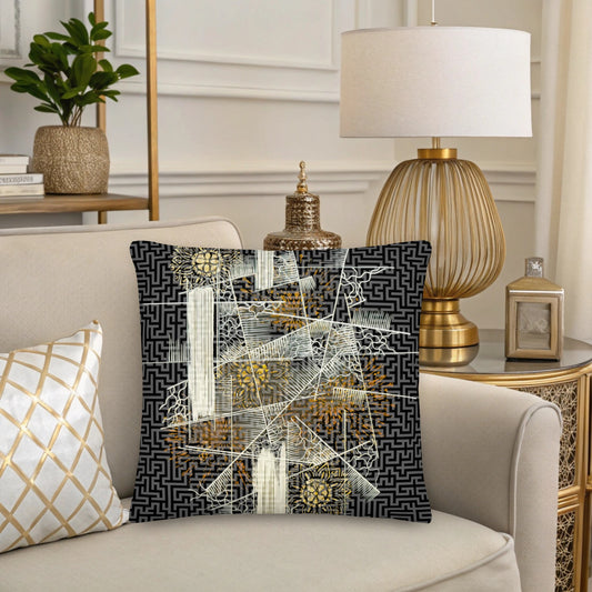 Neutral POD print pillow with abstract graphic design. Stylish and modern.