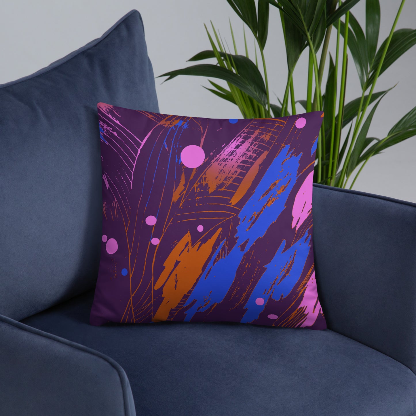 "Wind of Change" Violet Fluid Art Print Premium Pillow – Purple Abstract Cushion for Living Room