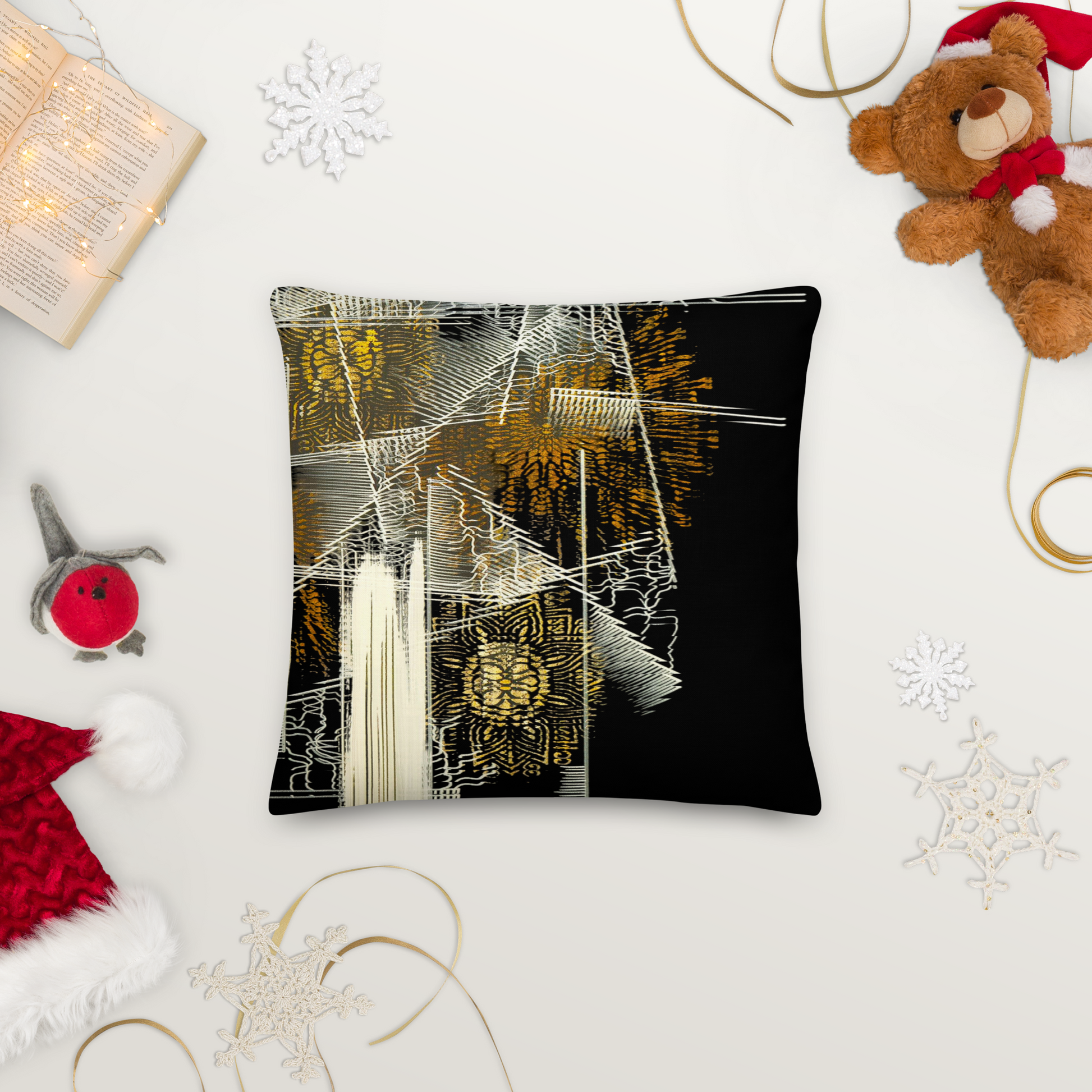 Black abstract designer  Pillows for decoration on bed. Throw and couch