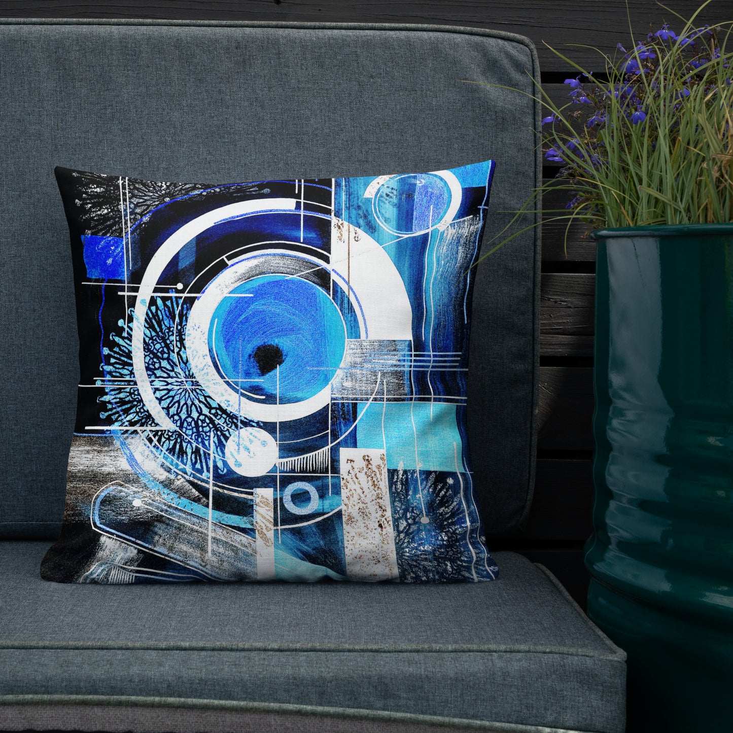 Black and Blue Abstract Throw Pillow — a striking home decor accent for modern interiors