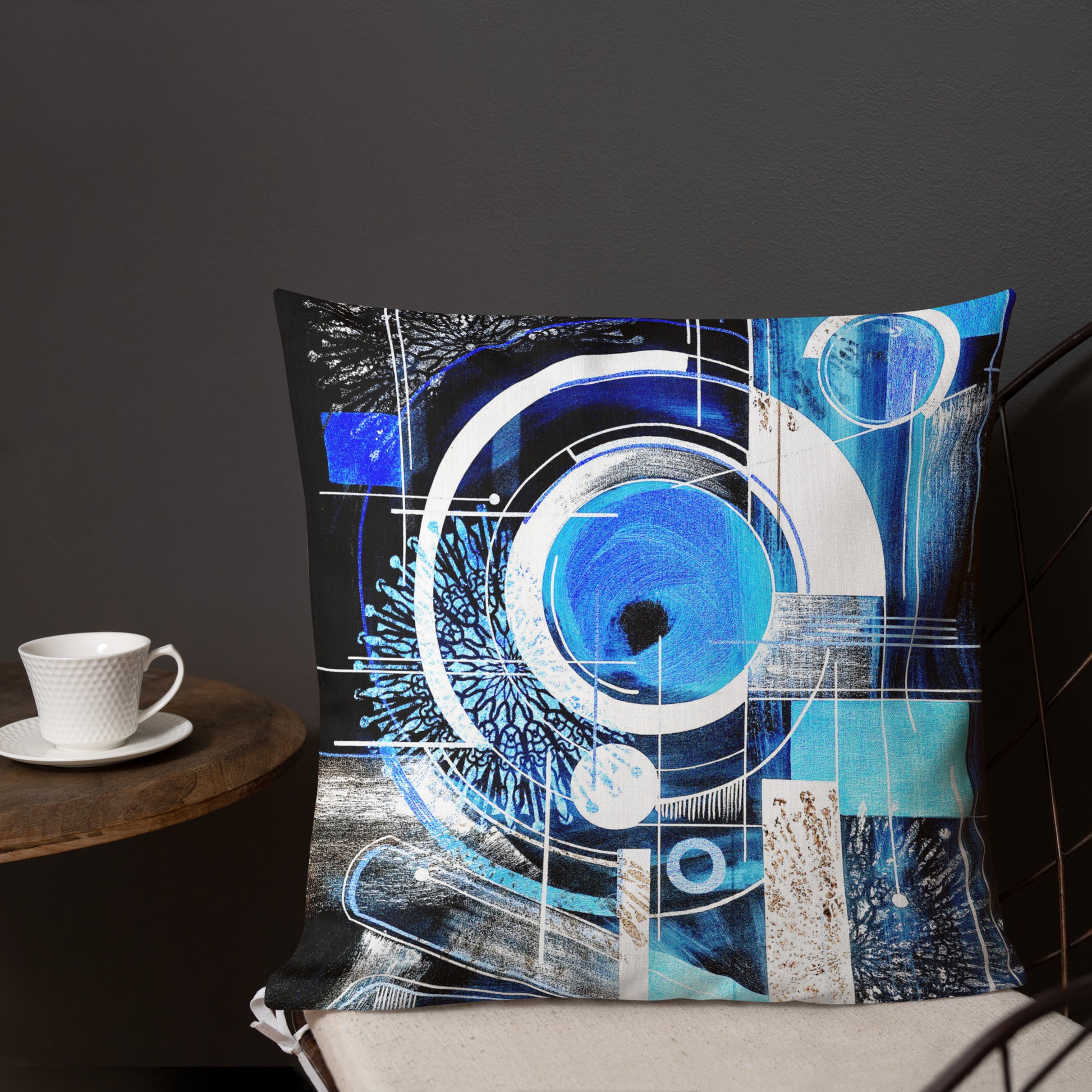 Black and Blue Abstract Pillow | Modern Graphic Print Cushion | Designer Throw Pillow | POD Art Home Decor
