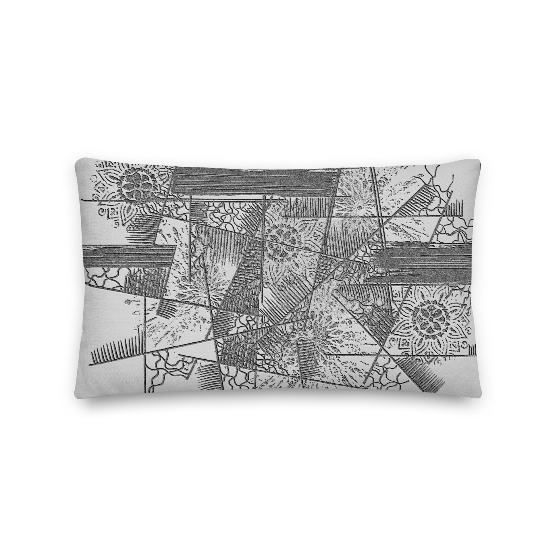 Decorative  pillow with black and white geometric pattern on a white background