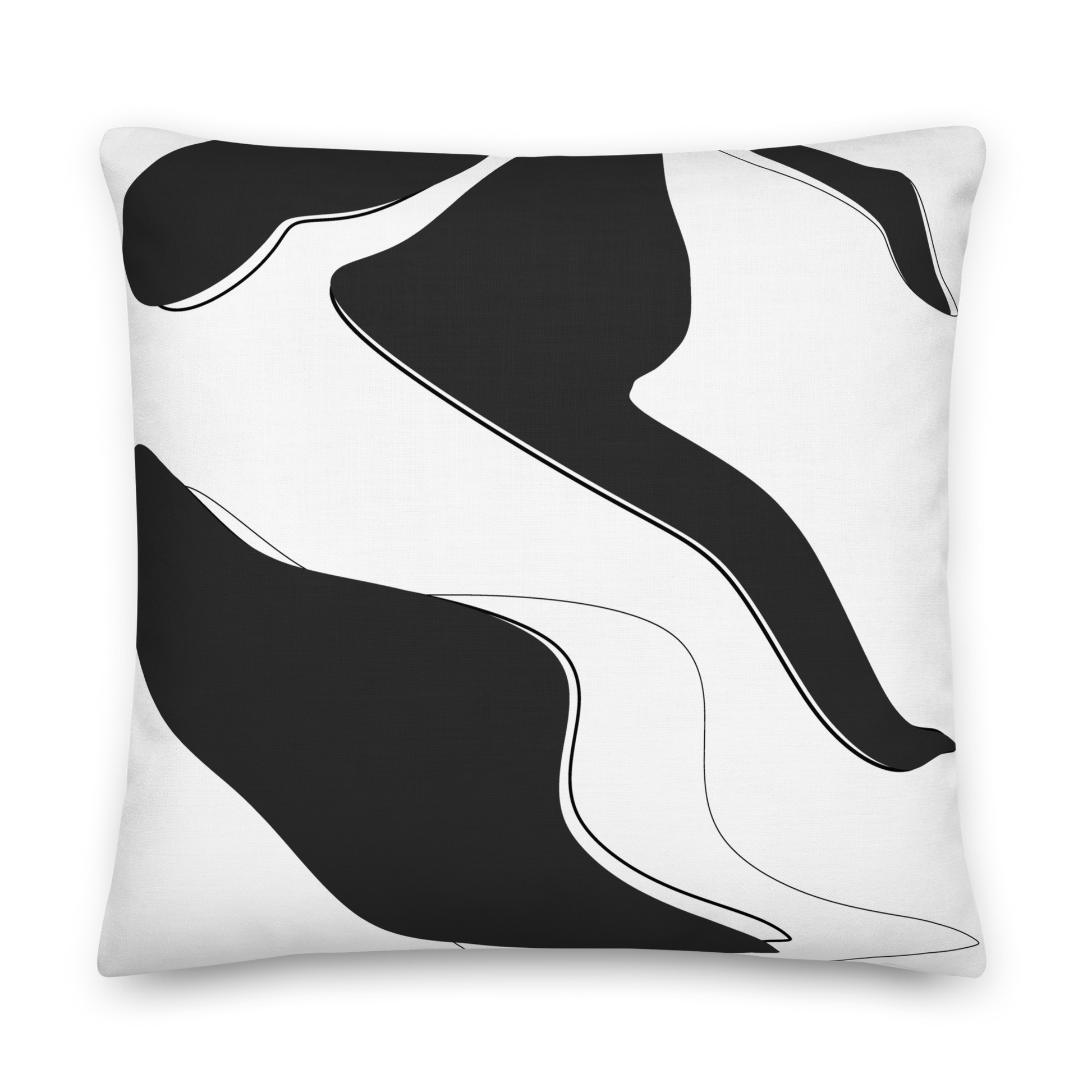 White and black abstract designer throw pillow for gray white or black modern interiors 