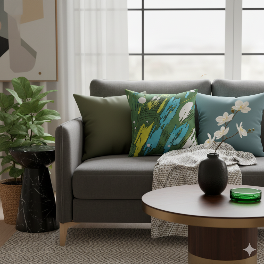 "Wind of Change" Green Abstract Premium Pillow
