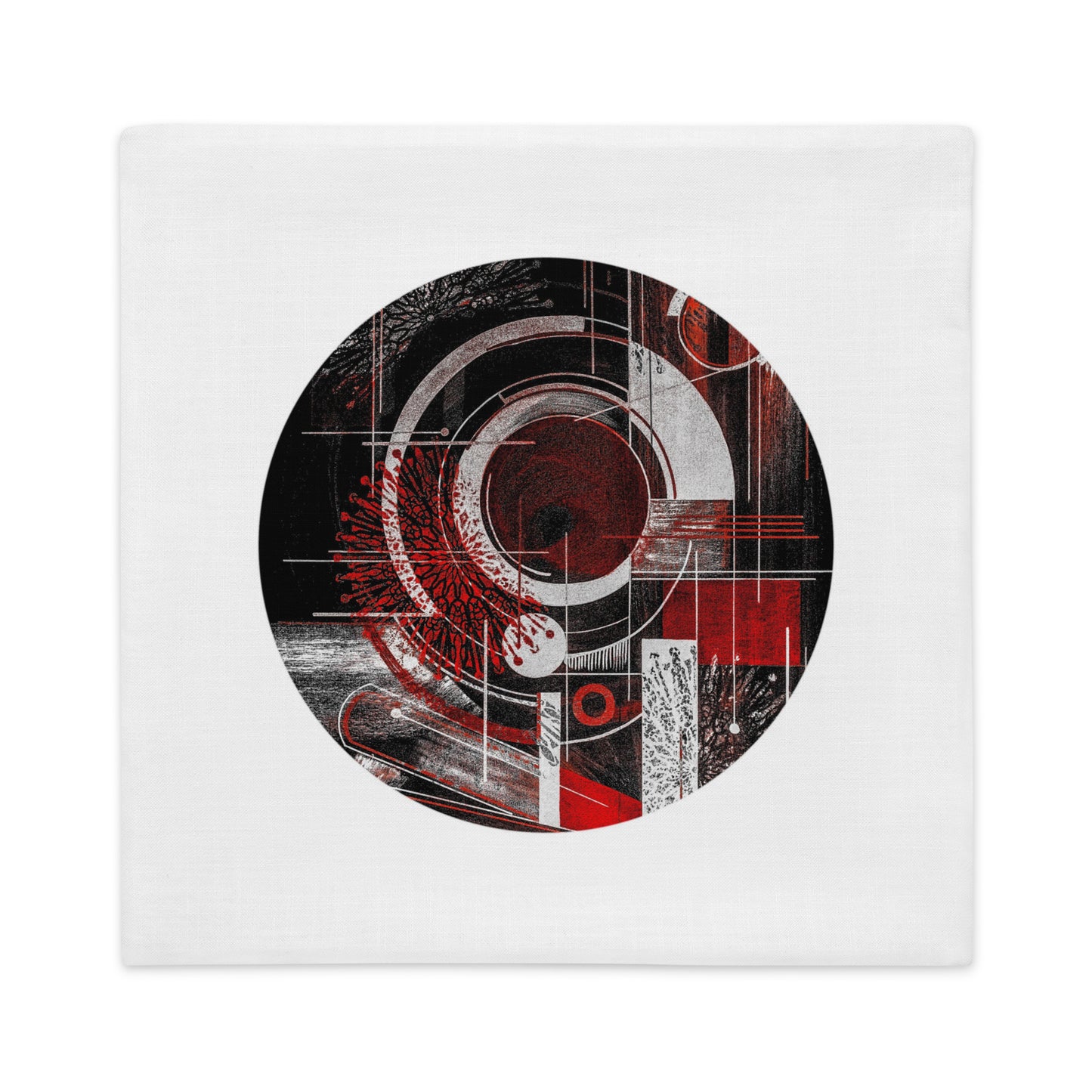 The picture shows a spectacular pillowcase with a premium abstract print that conveys the atmosphere of a winter night. The design on the pillowcase is an intricate pattern of black and white with shades of red, creating the feeling of a passionate night.throw cushions for couch