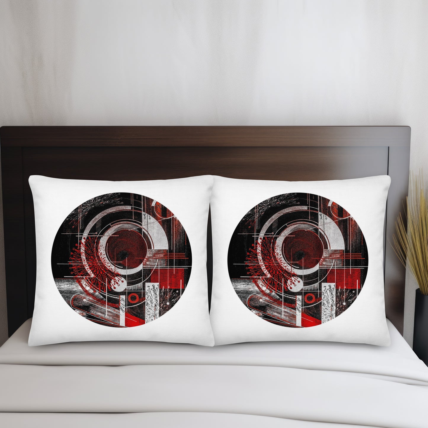 Throw white red cushions for couch.  Artistic soft decor for modern cozy home.  Dunelm cushions